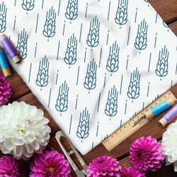 Ткань ниагара падающие голубые злаки на белом фоне