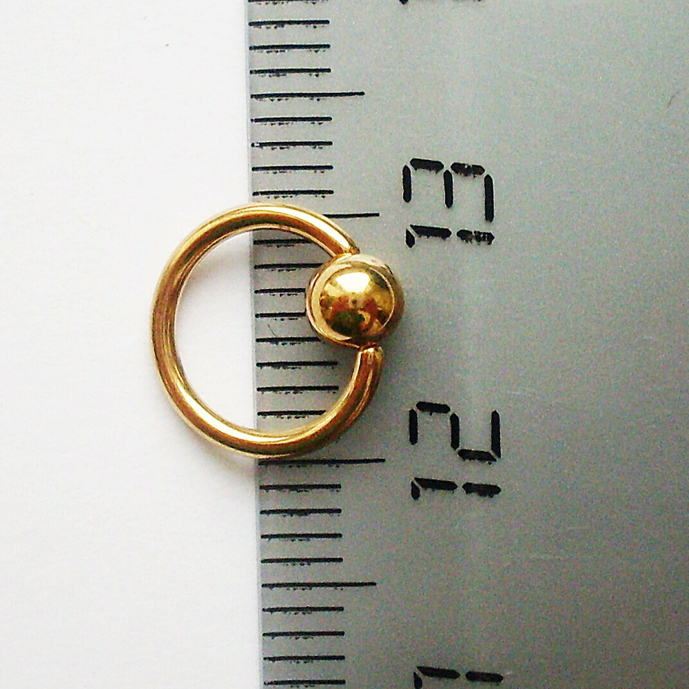 Кольцо сегментное 1,2 мм диаметр 8 мм (шарик 4 мм) для украшения пирсинга. Медицинская сталь, позолота.
