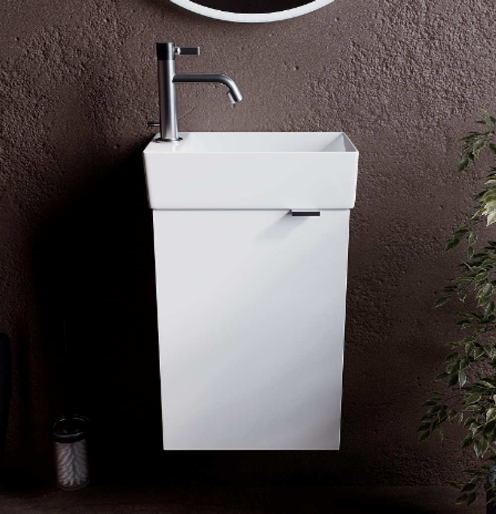 Тумба подвесная SANCOS Mini 355х205х500, с распашной дверцей, внутри 1 полка, белый глянец , арт.MN35WL