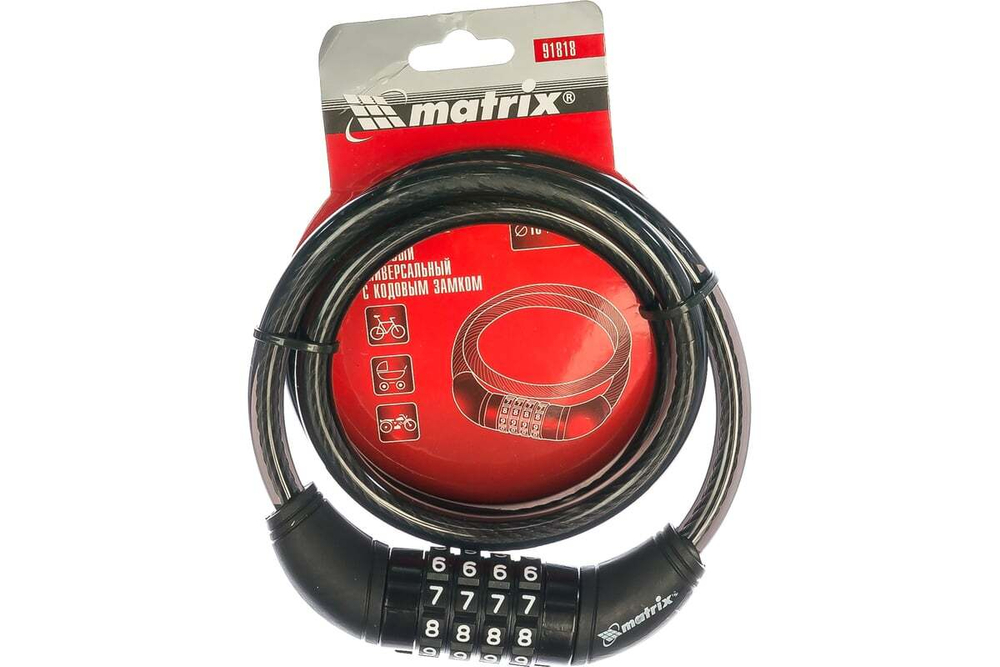 Тросовый универсальный замок с кодовым механизмом MATRIX 10х950 мм 91818