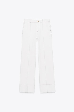 ZARA БРЮКИ BOOTCUT С ДЕКОРАТИВНОЙ СТРОЧКОЙ, БЕЛЫЙ