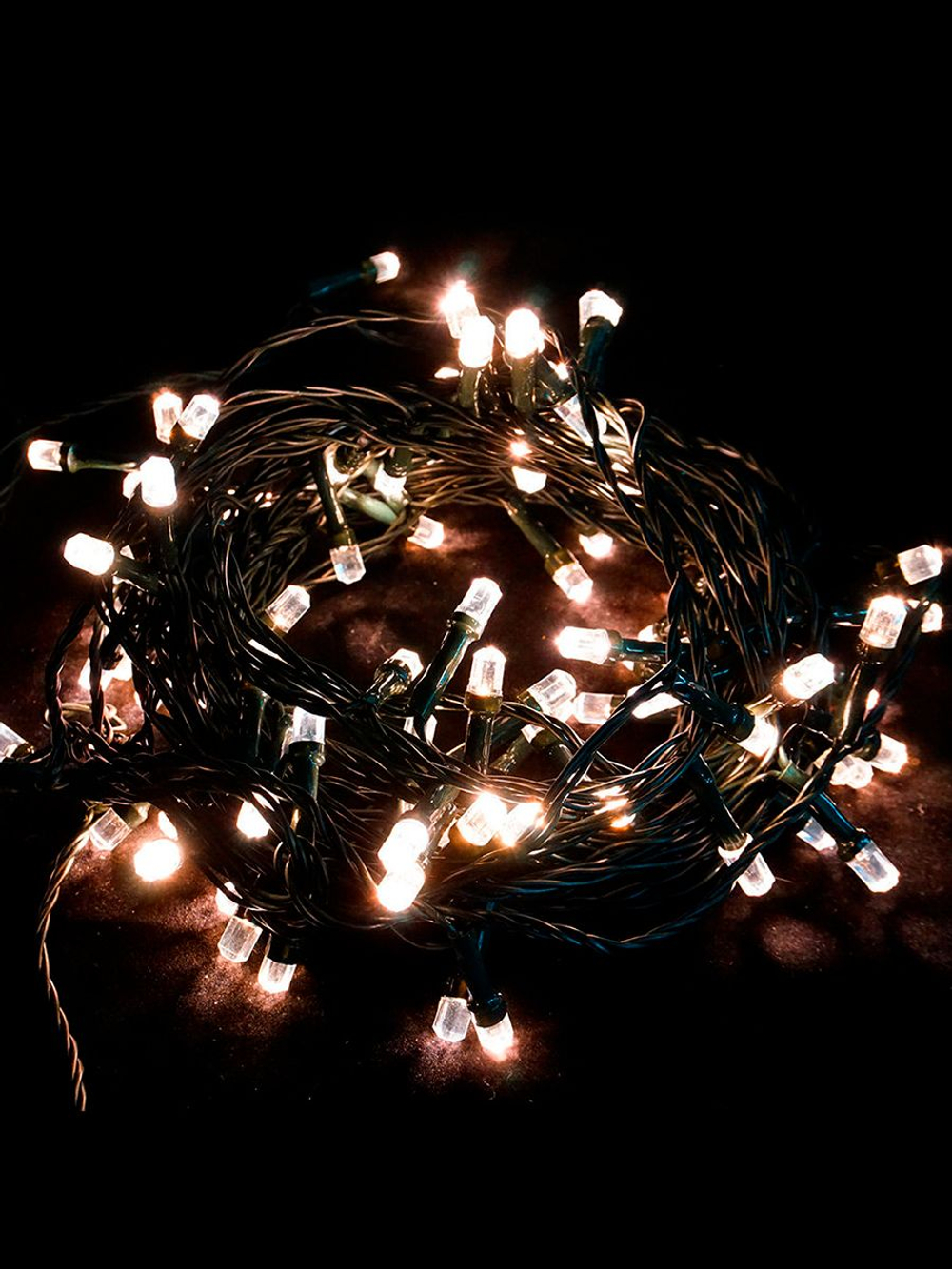 Гирлянда светодиодная "КРИСТАЛЛ 8мм",100LED,тепл бел,10м+5м своб.каб,8 реж, зел провод,IP44,31V адап MAG-G066-100