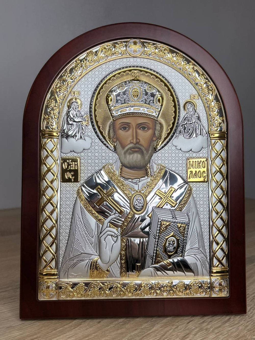 Николай Чудотворец, икона арочная, красное дерево 105х140