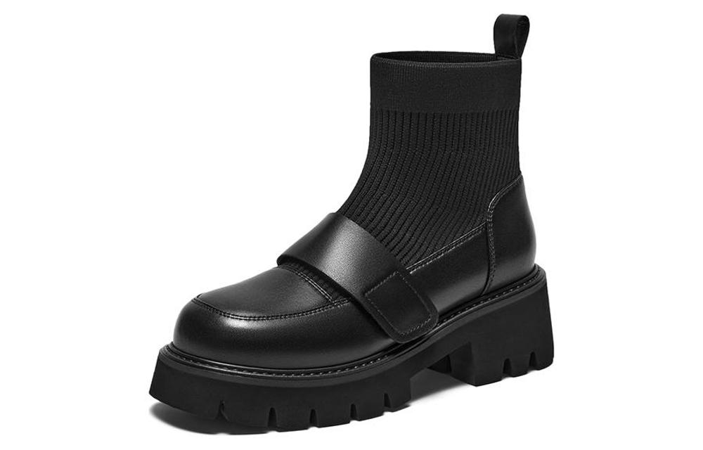 BASTO Cow Leather Ankle Boots 5.5cm Women"s Black