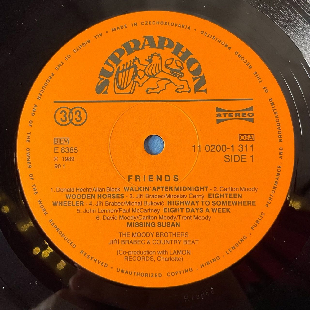 Винтажная виниловая пластинка LP The Moody Brothers With Jiri Brabec and Country Beat Friends (Чехословакия 1989)