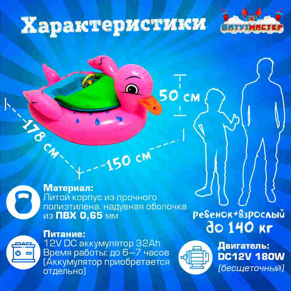 Электрическая бамперная лодка «Уточка» XL, розовая, взрослая на часовом механизме