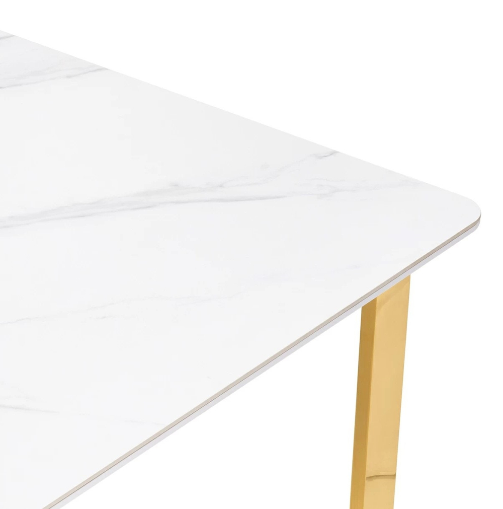 Керамический стол Woodville Селена 4 140х80х77 белый мрамор, золото