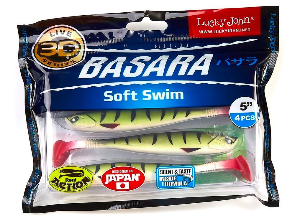 Виброхвост LUCKY JOHN Basara Soft Swim 3D, 5.0in (127 мм), цвет PG10, 4 шт/уп