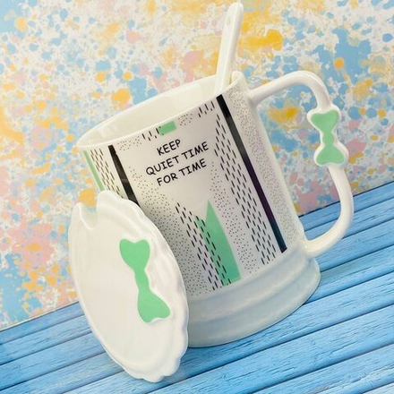 Lenardi 315-049 Кружка 400мл с крышкой и ложкой в под.уп.(х36)Фарфор