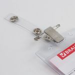 Бейдж вертикальный (90х60 мм), с клипсой и булавкой, мягкий, BRAUBERG, 235712