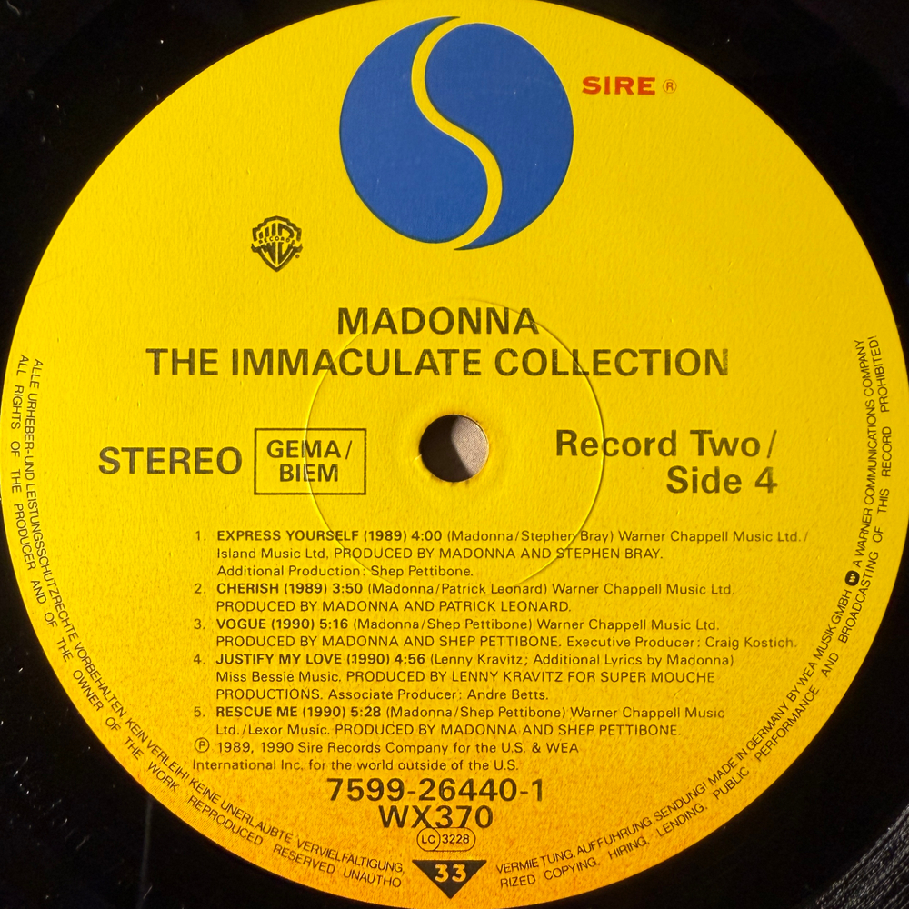 Madonna - The Immaculate Collection 2LP (Германия 1990г.)