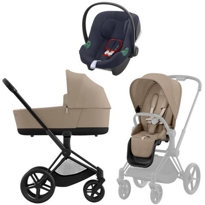 Коляска 3 в 1 Cybex Priam IV Matt Black complete и автокресло Aton B2 i-Size Bay Blue Cozy Beige