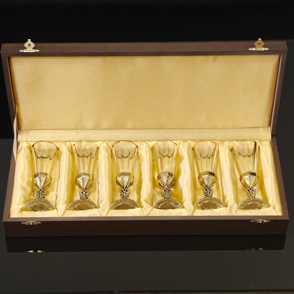 Набор из 6-ти лафитников "Герб России" в деревянном футляре