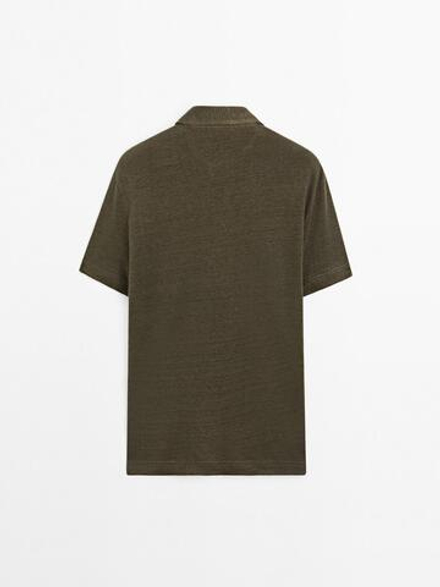 Massimo Dutti Поло с короткими рукавами из 100% льна, зеленый