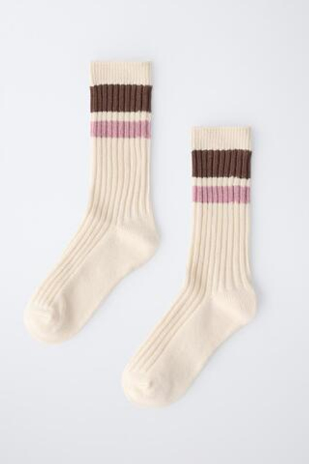 ZARA НОСКИ В ПОЛОСКУ, ЭКРЮ/КОРИЧНЕВЫЙ