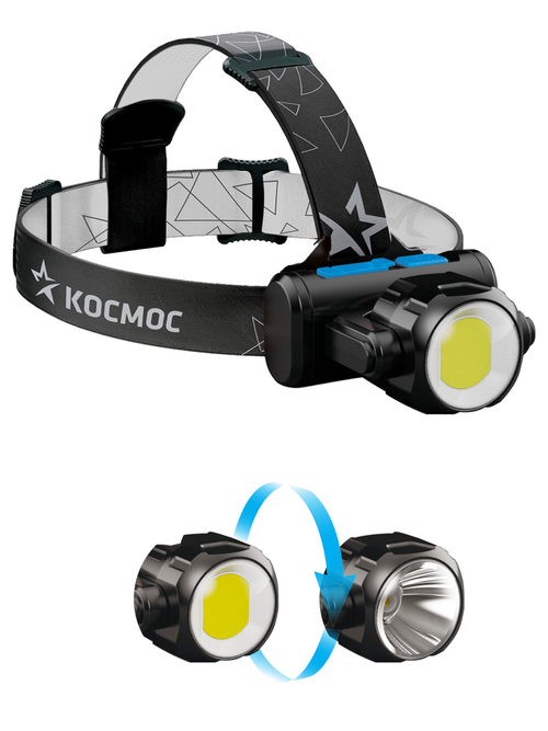 Фонарь налобный КОСМОС KOCH5WLi-On, 3Вт XPE, 5Вт COB, 1200Mah LI-On, зар. Micro USB