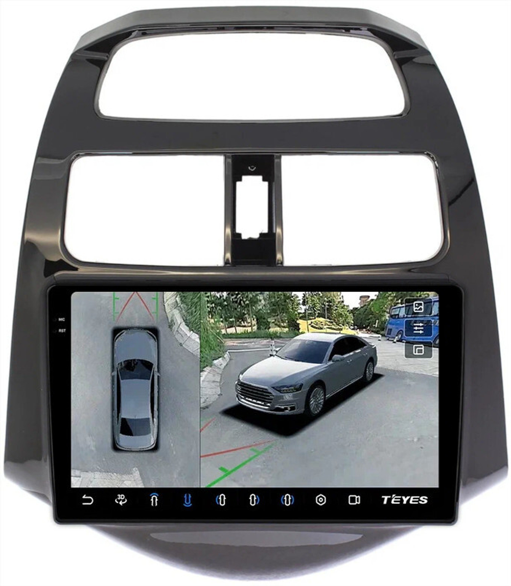 Магнитола для Chevrolet Spark M300 2009-2022, Ravon R2 (рамка глянцевая) - Teyes CC3-2K-360 монитор 9.5" 2K QLED на Android 10, 6Гб+128Гб, CarPlay, 4G SIM-слот, 4 камеры в комплекте