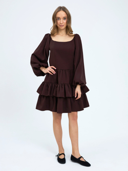 Платье праздничное ярусное с воланами для девочки коричневое