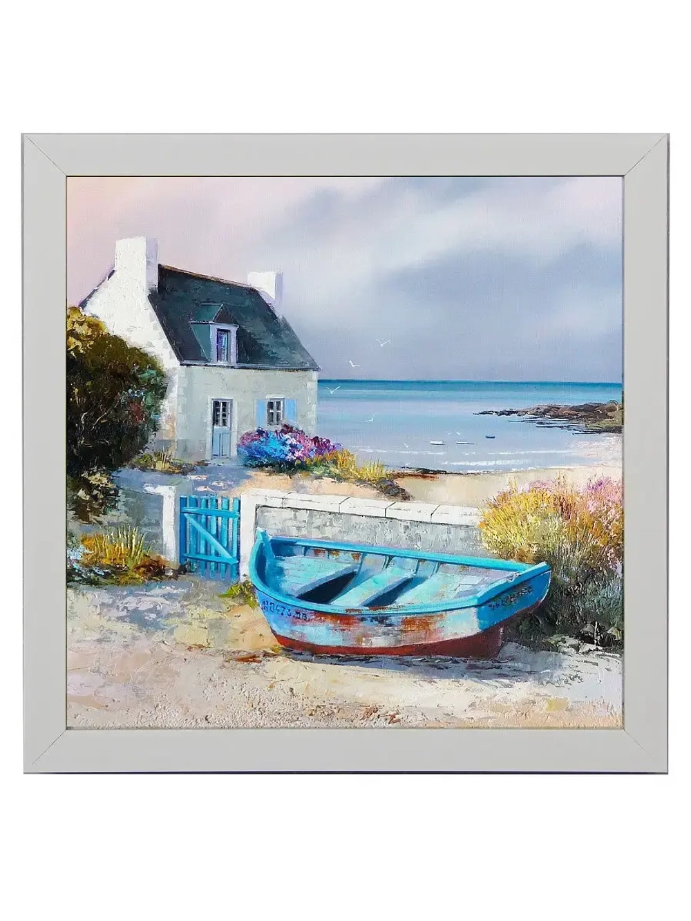 Картина на натуральном холсте в раме "Лодки"