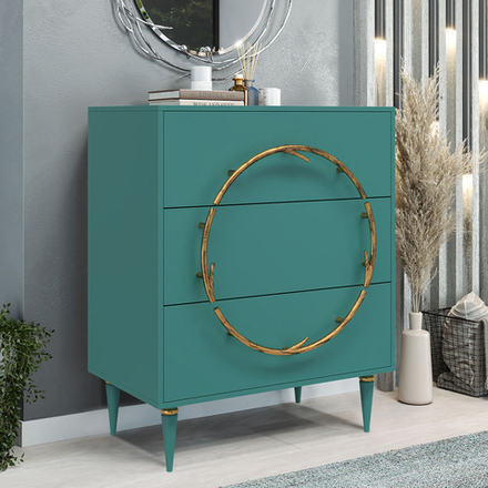 Комод Арт Колор matte Классик Голд с 3 ящиками Пастельно-синий матовый