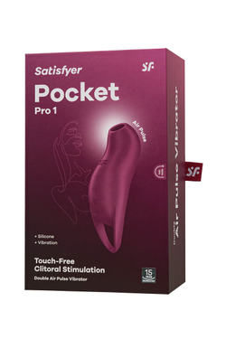 Вакуум-волновой стимулятор клитора с вибрацией Satisfyer Pocket Pro 1, силикон, бордовый, 13,9 см