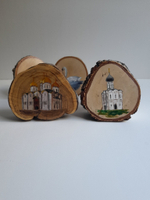 Панно миниатюры на подставке. Рисунки на спилах дерева
