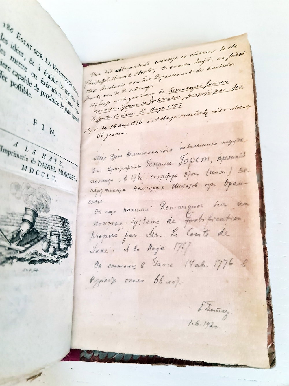 "Essai sur la fortification. Эссе об укреплении.". Henrik Horft (Генрих Горст ). 1744 г.
