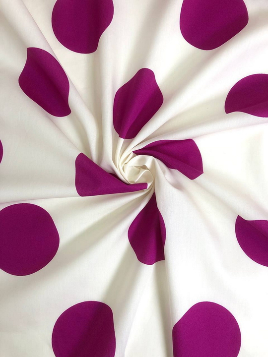 Коттон принт, горох молочный/фуксия DD#36