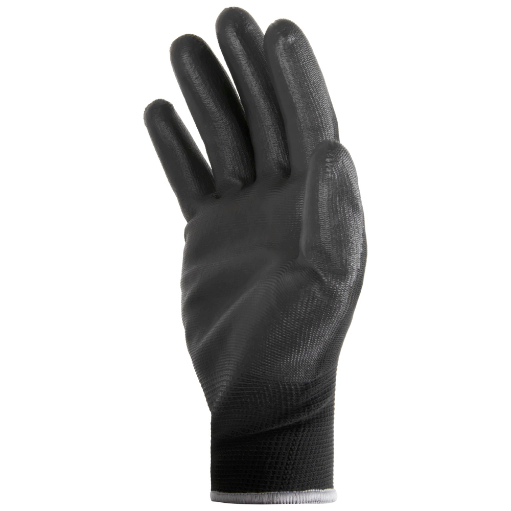 WDK-PU01B/L/10, 10 пар, размер L, Перчатки ЧЁРНЫЕ защитные эластичные из нейлона с полиуретановым покрытием