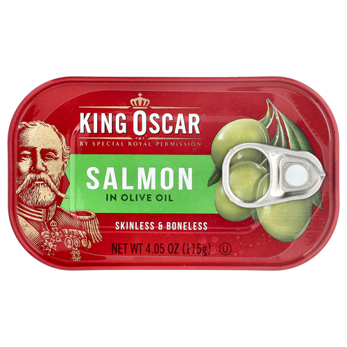 King Oscar, лосось без кожи и костей, в оливковом масле, 115 г (4,05 унции)