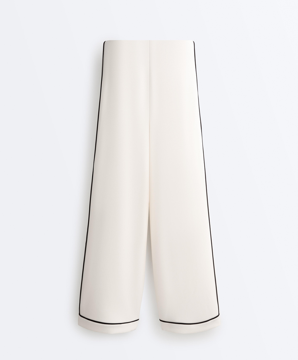 OYSHO Широкие брюки из модала с контрастной окантовкой, экрю