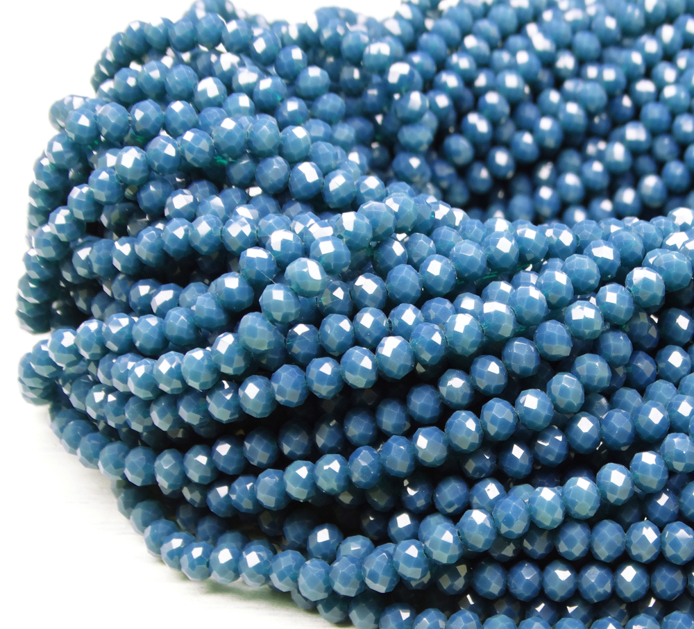 БН020НН34 Хрустальные бусины "рондель", морская волна непрозрозрачный, 3х4 мм, кол-во: 95-100 шт.