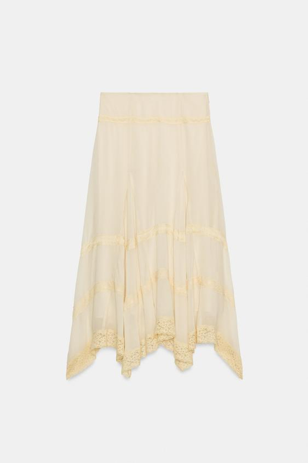 ZARA ЮБКА МИДИ С КРУЖЕВОМ — ZW COLLECTION, ЖЕЛТОВАТО-БЕЛЫЙ