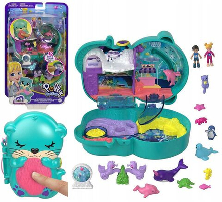 Фигурки Mattel Polly Pocket - Океанариум Выдра, компактный набор с куклами и аксессуарами HCG16