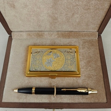 Набор "Цветы" (Златоуст), визитница и ручка Паркер