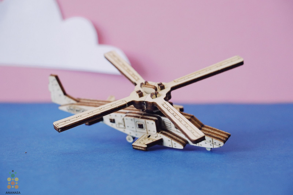 Вертолет Unit Heli от UNIWOOD - Деревянный конструктор, сборная модель, 3D пазл