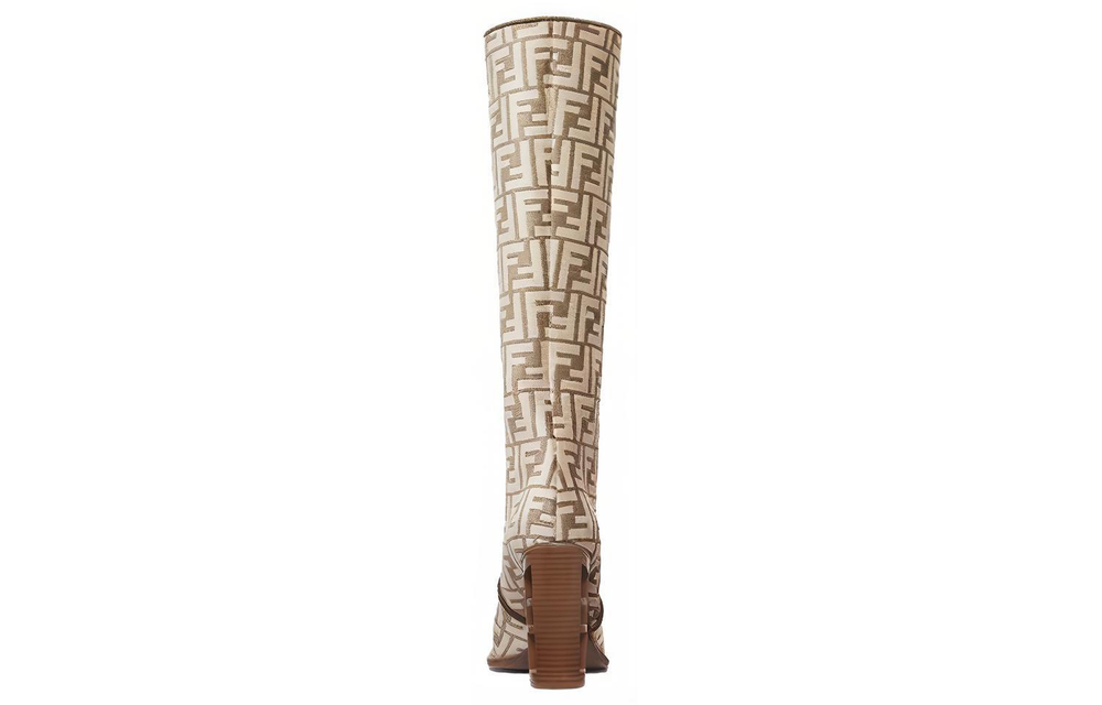 FENDI Cut Knee High Boots 11cm Women"s Greige