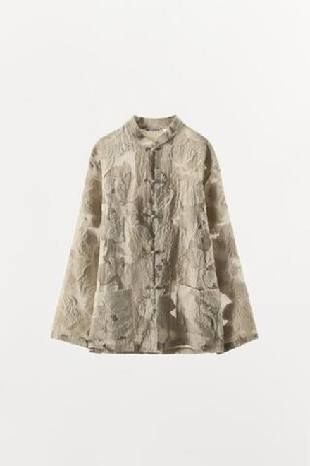 ZARA ЖАККАРДОВОЕ КИМОНО С ЦВЕТАМИ LIMITED EDITION, РЫЖЕВАТО-КОПИЧНЕВЫЙ