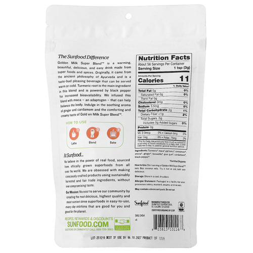 Sunfood, Organic Golden Milk Super Blend™, 170 г (6 унций)