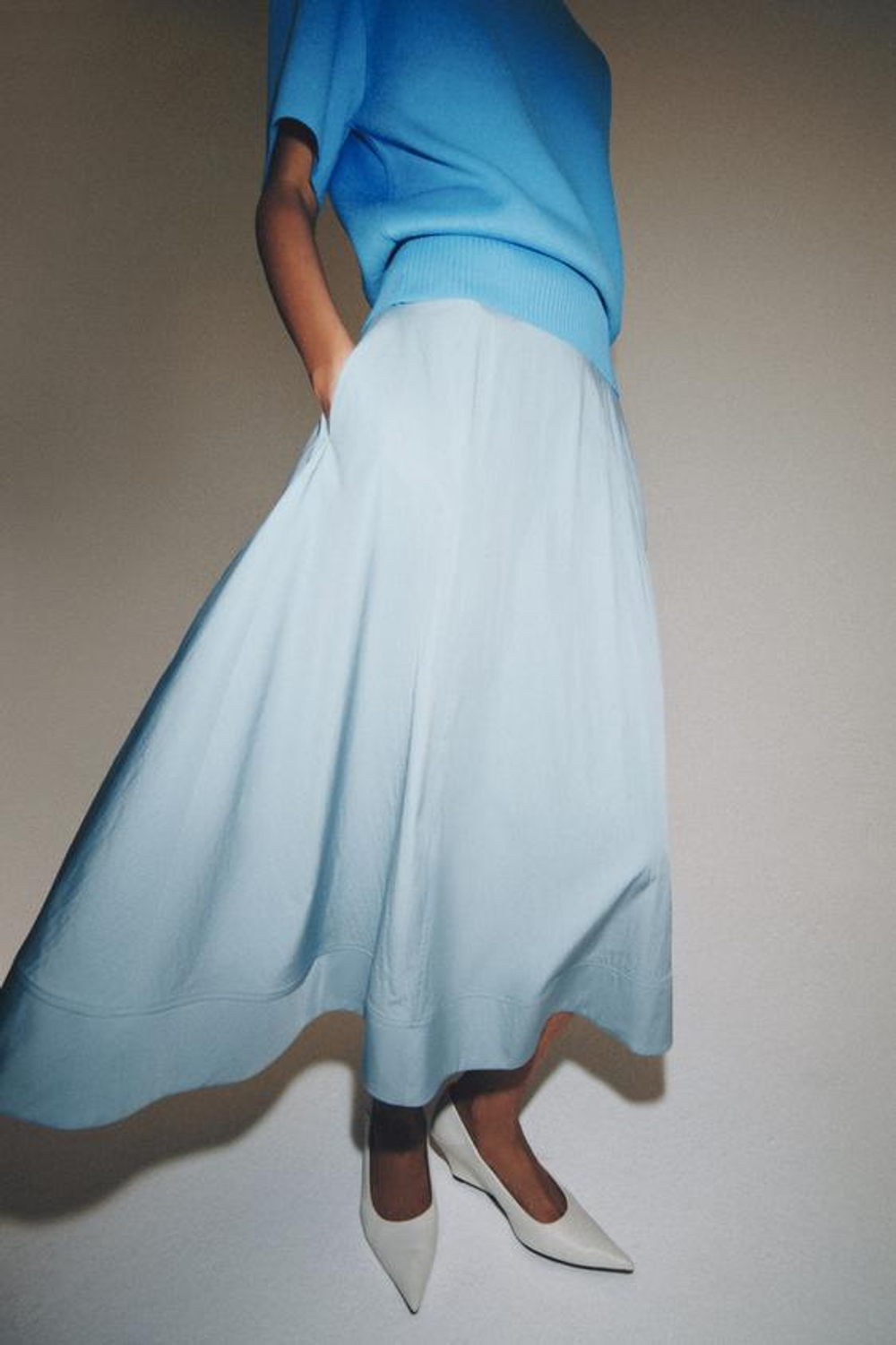 ZARA ЮБКА МИДИ-КЛЕШ — ZW COLLECTION, ГОЛУБОЙ