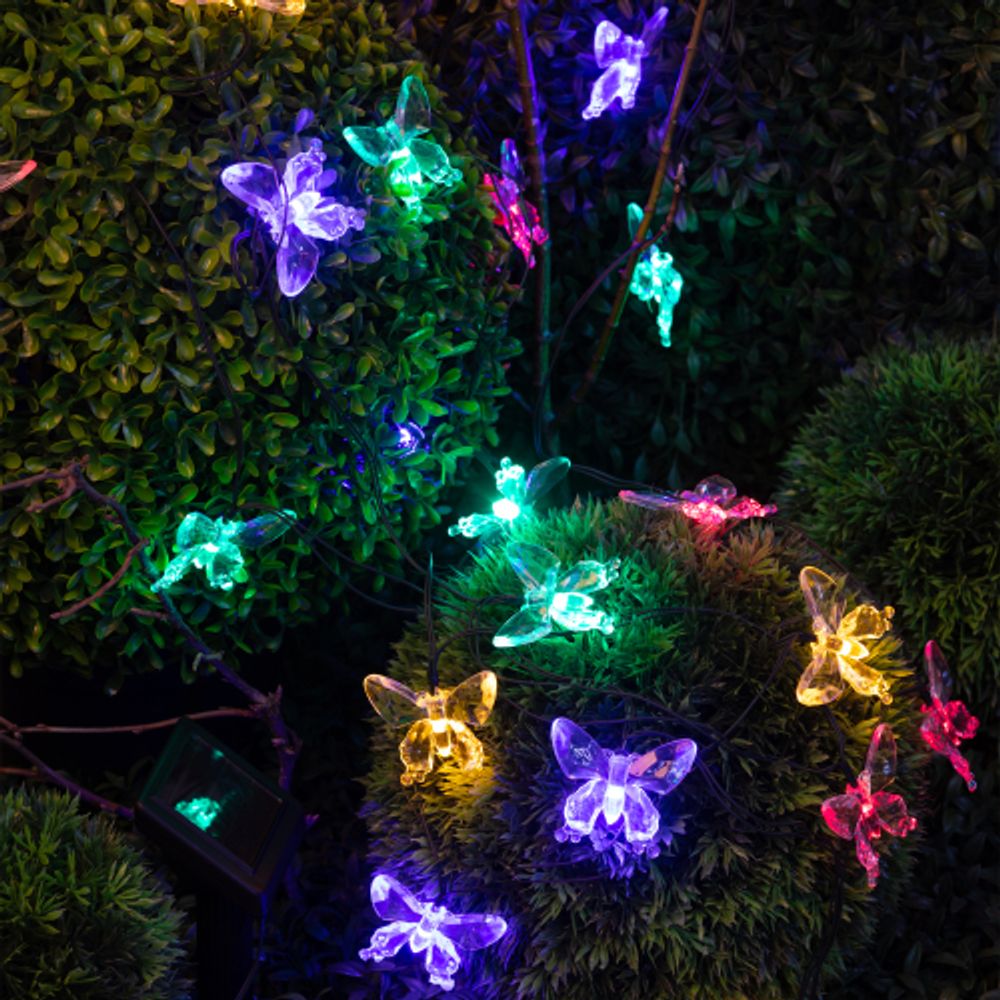 Садовая гирлянда ЭРА ERASF22-15 на солнечной батарее Бабочки 20 LED 5,8 метра | Садовые декоративные светильники