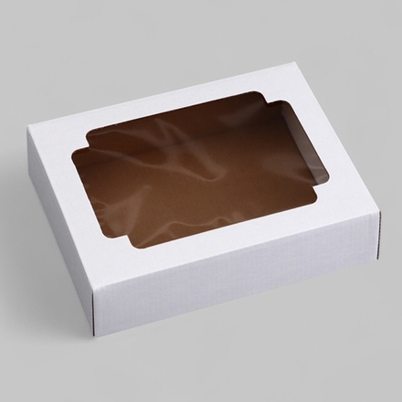 Коробка для зефира крышка-дно белая с окном 18×15×5 см