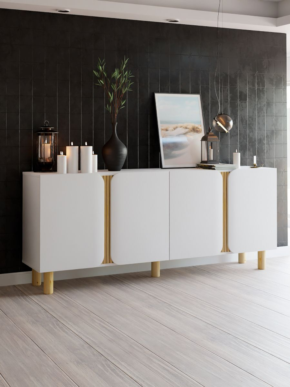 Дизайнерская тумба Ола 4 двери на ножках, 180х40х75 см