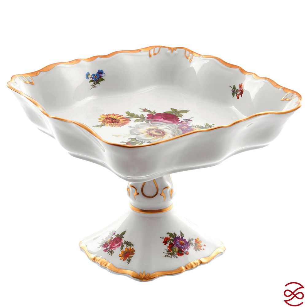 Салатник квадратный на ножке Queen's Crown Мейсенский букет 23см