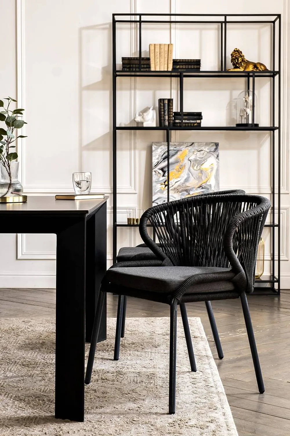 "Венето" обеденная группа на 4 персоны со стульями "Милан", каркас темно-серый, роуп темно-серый