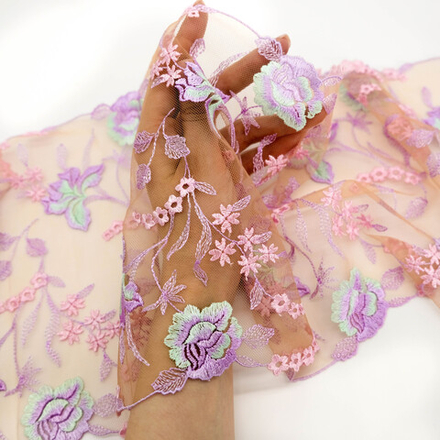 Вышивка на сетке РОЗОВЫЙ/СИРЕНЬ/МЕНТОЛ, 21,5см