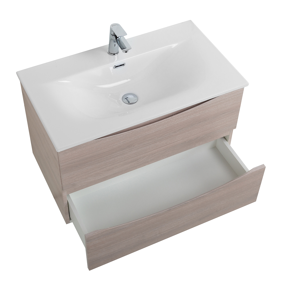 Тумба с раковиной подвесная BelBagno MARINO-CER-N-900-2C-SO-RG-P Rovere Grigio, раковина белая BB-8099-90