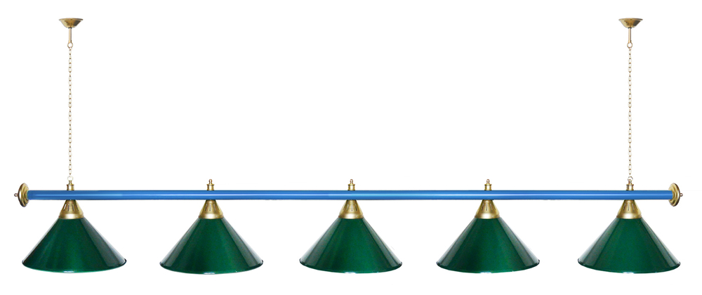 Лампа STARTBILLIARDS 5 пл. (плафоны зеленые,штанга золотая,фурнитура золото)