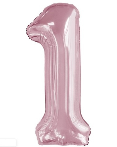 Шар фольга Цифра 1 Slim, Светло-розовый 86см УЖЕ с гелием