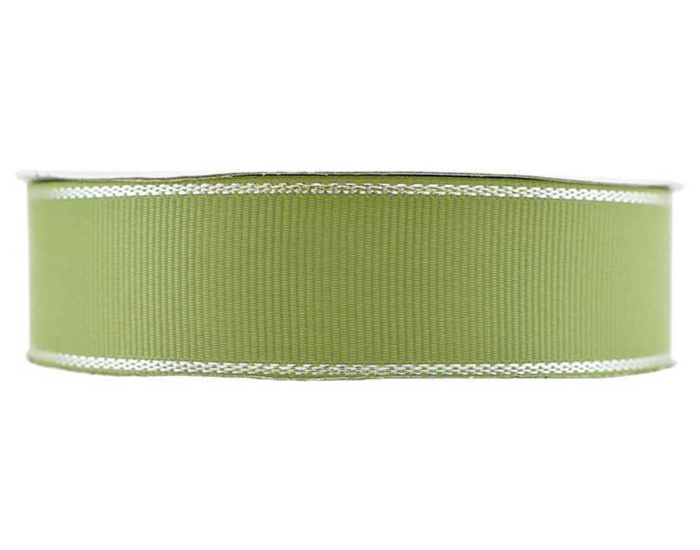 Лента репсовая с серебряной нитью Эвкалипт 25 мм * 22,85 м